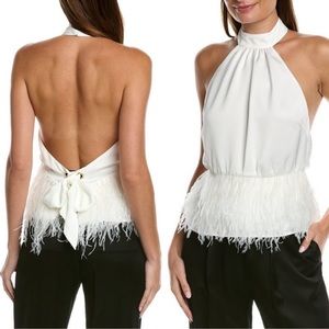 Ivory Ramy Brook Top with Feather Detail